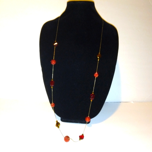 Jewelry - Long Floral Intricate Beading Golden Chain Necklace